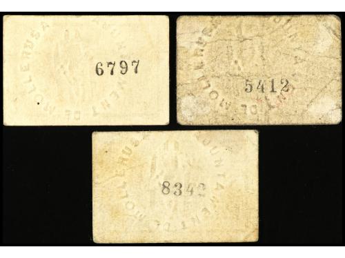 CATALUNYA. Lote 3 billetes 25 y 50 Cèntims y 1 Pesseta. Aj. 