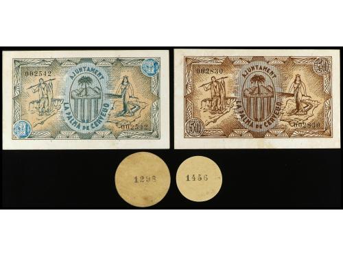 CATALUNYA. Lote 4 billetes 5, 10, 50 Cèntims y 1 Pesseta. Aj