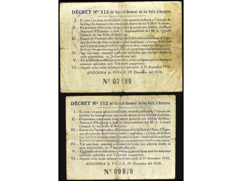 EMISIONES DE ULTRAMAR I ANDORRA. Lote 2 billetes 1 y 2 Pesse