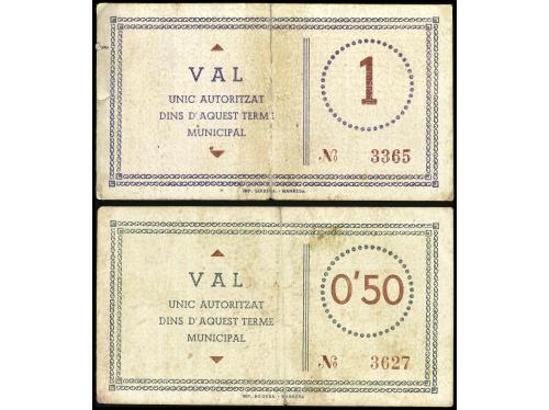 CATALUNYA. Lote 2 billetes 50 Cèntims y 1 Pesseta. Juny 1937