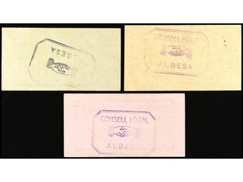 CATALUNYA. Lote 3 billetes 50 Cèntims, 1 y 2 Pessetes. C.M. 