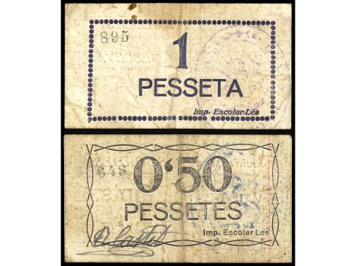 BILLETES LOCALES GUERRA CIVIL. Lote 2 billetes 0´ 50 y 1 Pes