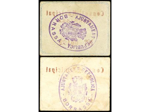 CATALUNYA. Lote 2 billetes 15 y 25 Cèntims. C.M. de BORRASSÁ