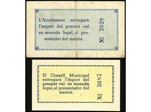 CATALUNYA. Lote 2 billetes 50 Cèntims y 1 Pesseta. Maig 1937
