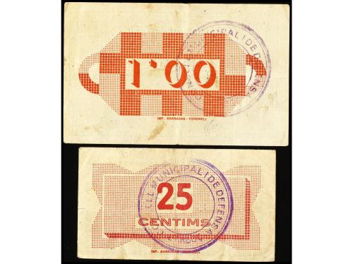 CATALUNYA. Lote 2 billetes 25 Cèntims y 1 Pesseta. Maig 1937