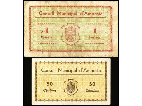 CATALUNYA. Lote 2 billetes 50 Cèntims y 1 Pesseta. 1 Juny 19