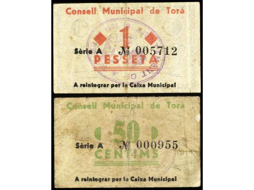 CATALUNYA. Lote 2 billetes 50 Cèntims y 1 Pesseta. C.M. de T