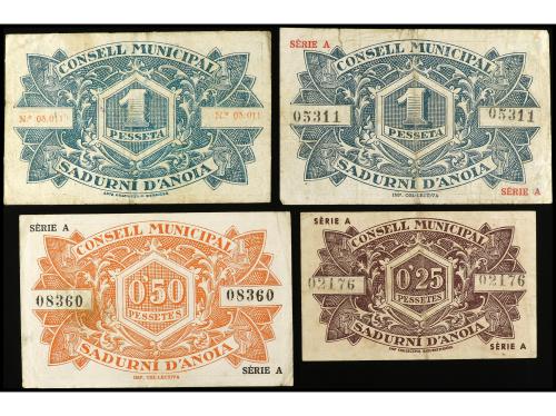 CATALUNYA. Lote 4 billetes 25, 50 Cèntims y 1 Pesseta (2). A