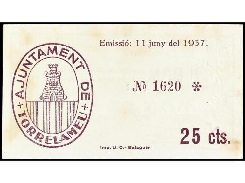 CATALUNYA. Lote 2 billetes 10 y 25 Cèntims. Aj. de TORRELAME