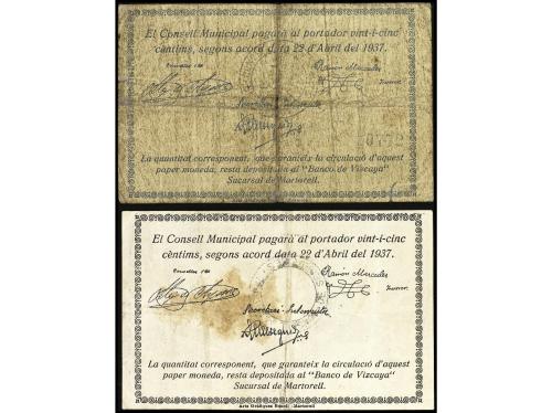 CATALUNYA. Lote 2 billetes 25 y 50 Cèntims. 22 Abril 1937. C