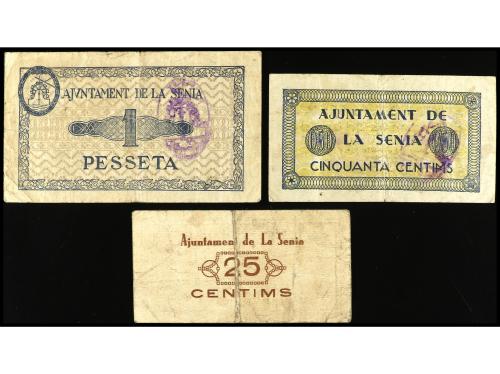 CATALUNYA. Lote 3 billetes 25, 50 Cèntims y 1 Pesseta. Juny 