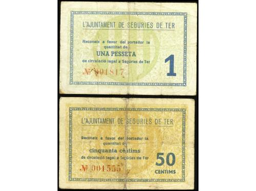 CATALUNYA. Lote 2 billetes 50 Cèntims y 1 Pesseta. Maig 1937