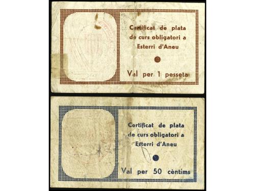 CATALUNYA. Lote 2 billetes 50 Cèntims y 1 Pesseta. 21 Març 1