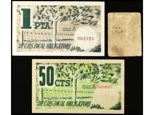 CATALUNYA. Lote 3 billetes 50 Cèntims y 1 Pesseta (2). Aj.de