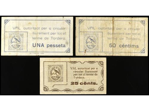 CATALUNYA. Lote 3 billetes 25, 50 Cèntims y 1 Pesseta. 8 Set