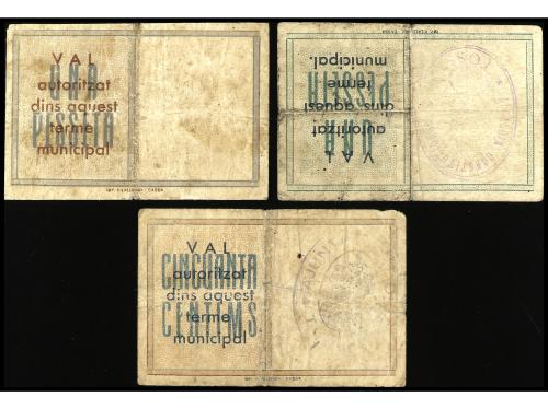 CATALUNYA. Lote de 3 billetes de 50 Cèntims y 1 Pesseta (2).