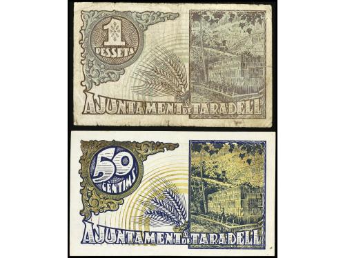 CATALUNYA. Lote 2 billetes 50 Cèntims y 1 Pesseta. Aj. de TA