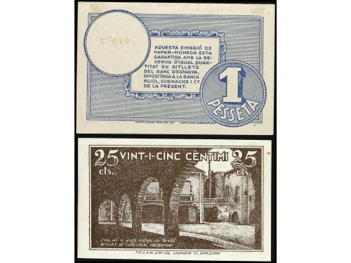 CATALUNYA. Lote 2 billetes 25 Cèntims y 1 Pesseta. Maig i Ju