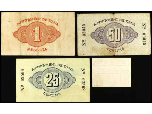 CATALUNYA. Lote 4 billetes 10, 25, 50 Cèntims y 1 Pesseta. A