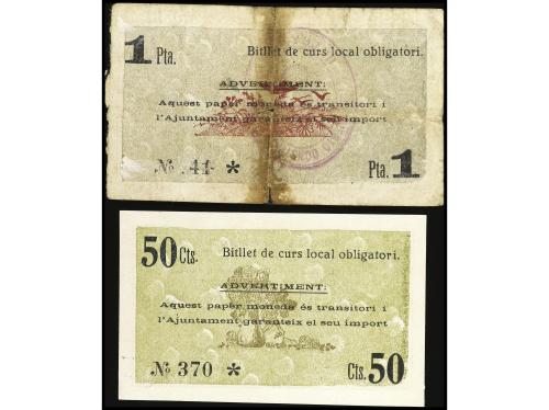 CATALUNYA. Lote 2 billetes 50 Cèntimos y 1 Pesseta. C.M. d´ 