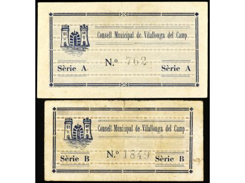 CATALUNYA. Lote 2 billetes 50 Cèntims y 1 Pesseta. C.M. de V
