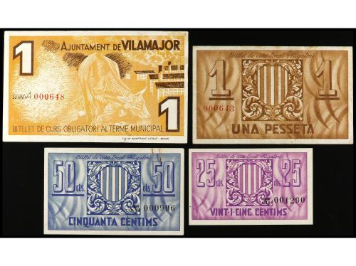 CATALUNYA. Lote 5 billetes 25, 50 Cèntims y 1 Pesseta (2). A