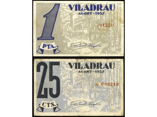 CATALUNYA. Lote 2 billetes 25 Cèntims y 1 Pesseta. Agost 193