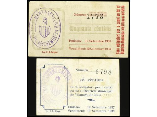 CATALUNYA. Lote 2 billetes 25 y 50 Cèntims. 12 Setembre 1937