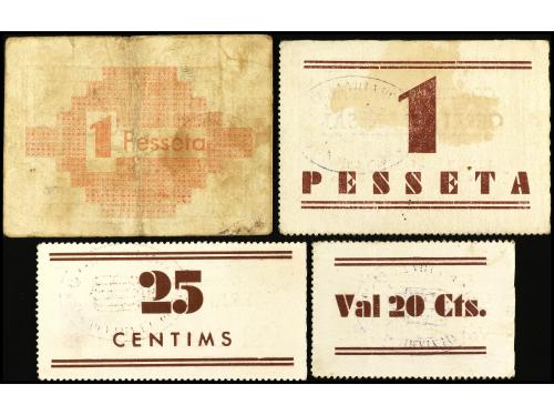 CATALUNYA. Lote 4 billetes 0,20, 0,25 y 1 Pesseta (2). 1937.