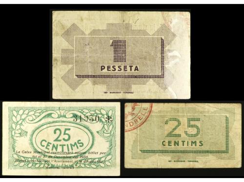 CATALUNYA. Lote 3 billetes 25 Cèntims (2) y 1 Pesseta. Maig 