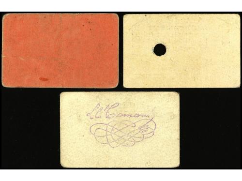 CATALUNYA. Lote 3 billetes 5, 25 y 50 Cèntims. Aj. de EL SOL