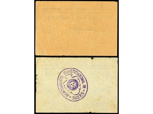 CATALUNYA. Lote 2 billetes 1 y 2 Pesssetes. Aj. de SOSES. MO