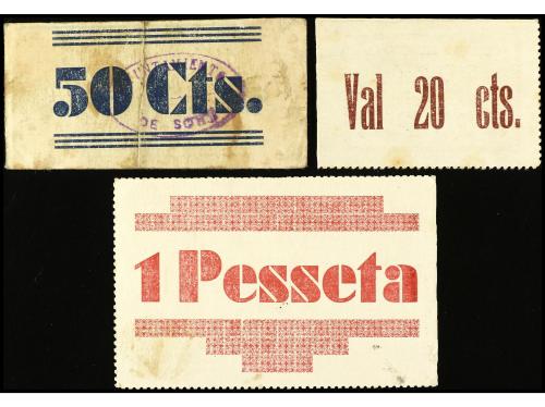 CATALUNYA. Lote 3 billetes 0,20, 0,50 y 1 Pesseta. C.M. de S