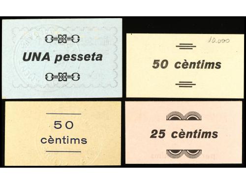 CATALUNYA. Lote 4 billetes 25 y 50 Cèntims (2) y 1 Pesseta. 