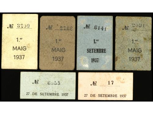 CATALUNYA. Lote 6 billetes 5, 10, 25 (2) y 50 Cèntims y 1 Pe