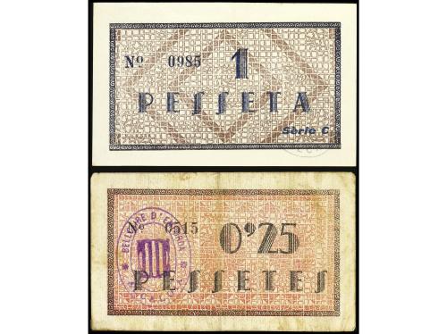 CATALUNYA. Lote 2 billetes 0, 25 y 1 Pesseta. Octubre 1937. 