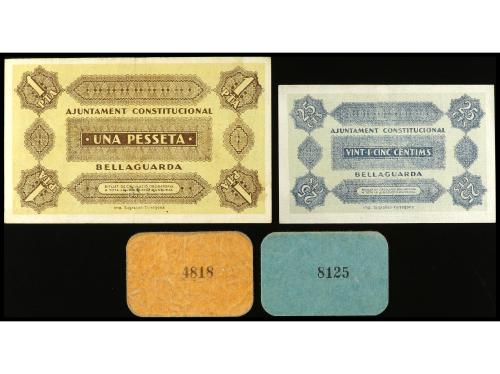 CATALUNYA. Lote 4 billetes 5, 10, 25 Cèntims y 1 Pesseta. Aj