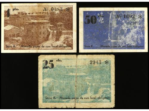 CATALUNYA. Lote 3 billetes 25, 50 Cèntims y 1 Pesseta. 15 Ju