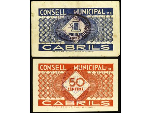 CATALUNYA. Lote 2 billetes 50 Cèntims y 1 Pesseta. 25 Maig 1