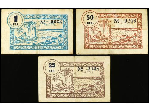 CATALUNYA. Lote 3 billetes 25, 50 Cèntims y 1 Pesseta. Munic