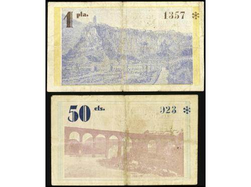 CATALUNYA. Lote 2 billetes 50 Cèntims y 1 Pesseta. 12 Juny 1