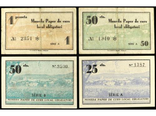 CATALUNYA. Lote 4 billetes 25 y 50 Cèntims (2) y 1 Pesseta. 