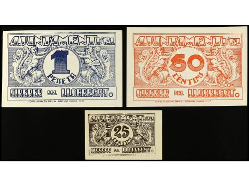 CATALUNYA. Lote 3 billetes 25 y 50 Cèntims y 1 Pesseta. 24 J