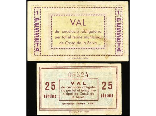 CATALUNYA. Lote 2 billetes 25 Cèntims y 1 Pesseta. Febrer i 