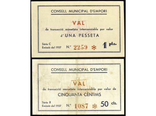 CATALUNYA. Lote 2 billetes 50 Cèntims y 1 Pesseta. 1 Abril 1