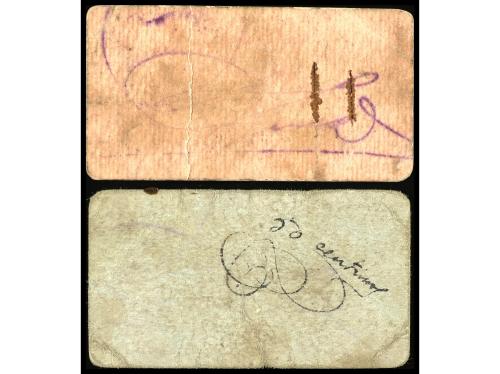 CATALUNYA. Lote 2 billetes 50 Cèntims y 1 Pesseta. Aj. de GA