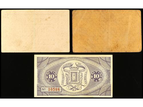 CATALUNYA. Lote 3 billetes 10, 50 Cèntims y 1 Pesseta. Juny 