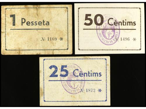 CATALUNYA. Lote 3 billetes 25, 50 Cèntims y 1 Pesseta. 17 Ma