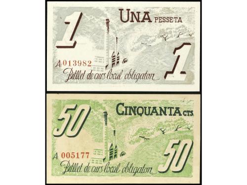 CATALUNYA. Lote 2 billetes 50 Cèntims y 1 Pesseta. Maig 1937