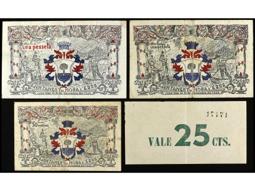 CATALUNYA. Lote 4 billetes 25, 50 Cèntims y 1 Pesseta (2). A